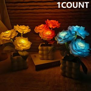 Rose Flower Design LED Night Light, 1 Count USB Powered Simulated Rose Flower with Vase, Decorative Light for Home Living Room Desktop