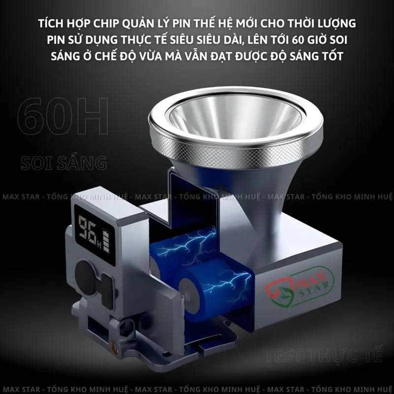 Đèn pin đội đầu siêu sáng chất lượng cao, chống nước, thời gian soi sáng lên tới 60 giờ tối đa cho mỗi lần sạc. Sử dụng chân cáp sạc TYPE-C cao cấp 3