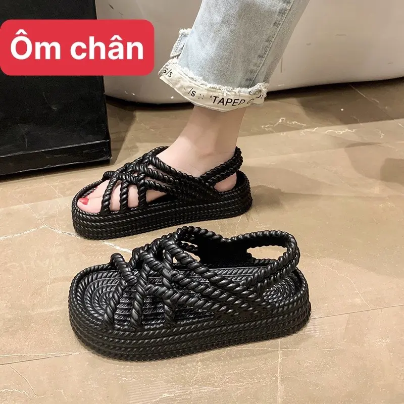 Dép Sandal Quai Chéo Dây Bện Đế 5cm Dép Quai Hậu Siêu Mềm Chống Nước 8