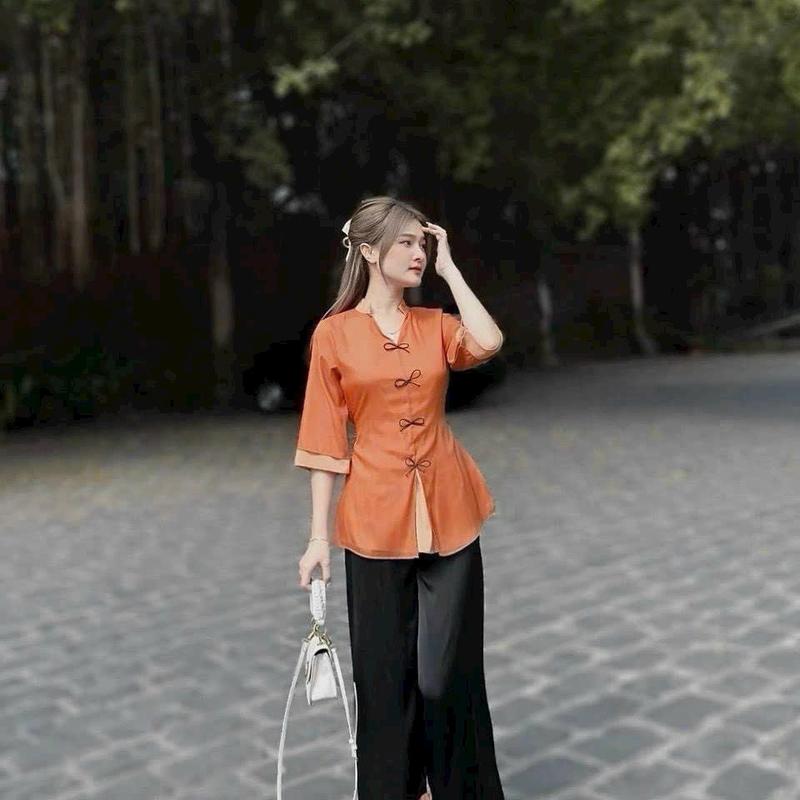 SÉT BÀ BA CỔ TÀU NÚT MÂY CHẤT LIỆU : TUYẾT NHUNG 1
