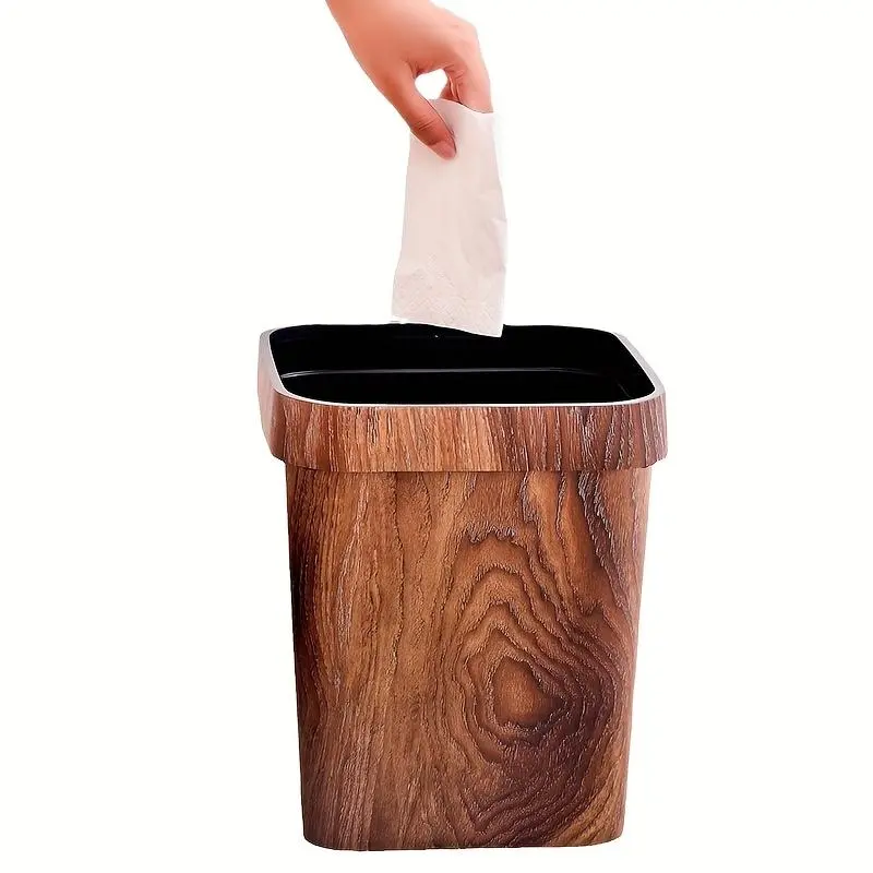 Wood Grain Pattern Trash Can, 1 Count Indoor Trash Can, Press Circle Design Trash Bin for Hotel Room, Home Care Supplies, Home Supplies