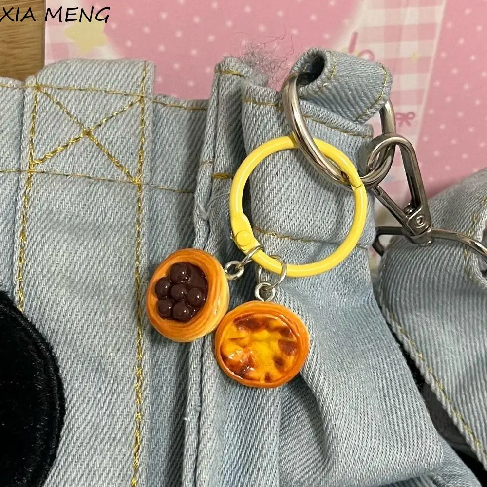 XIA MENG Lovely Egg Tart Syrup Star Biscuit Keychain Resin Chocolate Bean Pastel De Nata Pendant Keyring Creative Hamburger Bag Hanging Hanging Accessory