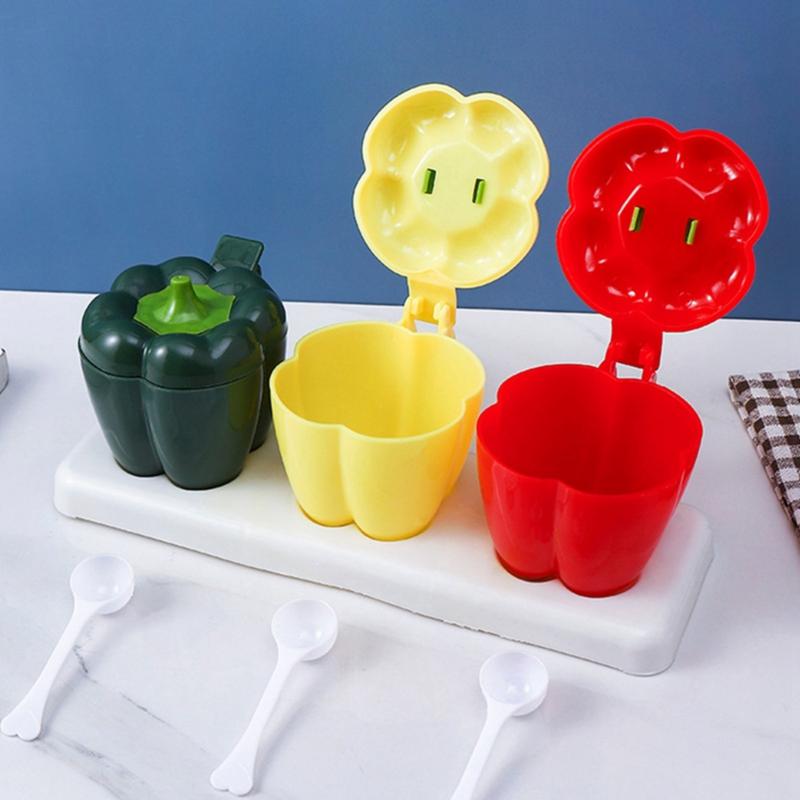Product Introduction of Chilli Shape 4 In 1 Seasoning Box with Spoon Spice Jar Multi Compartment Salt Pepper Spice Jars Pots for Home Kitchen 23