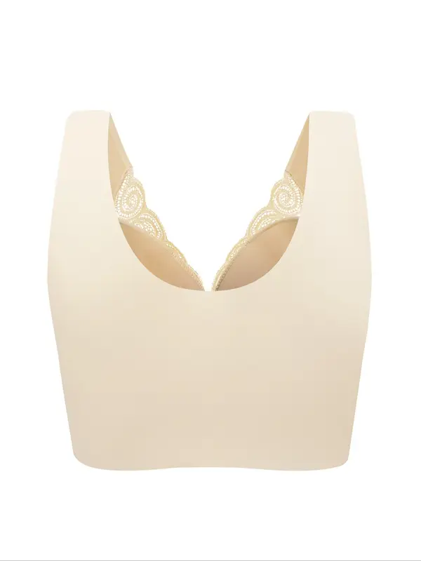 Women's Plain Contrast Lace Hook & Eye Closure Lingerie Top, Comfort Breathable Cozy Bra for Daily Wear, Lady Underwear for All Seasons, Womenswear 4