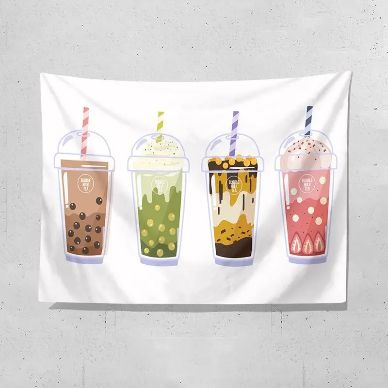 Pengiklanan Kreatif untuk Teh Buih dan Minuman Ais, Kain Latar Belakang Dinding, Hiasan Kedai, Kain Gantung Selebriti Internet, Batang, Gerai, Alas Meja