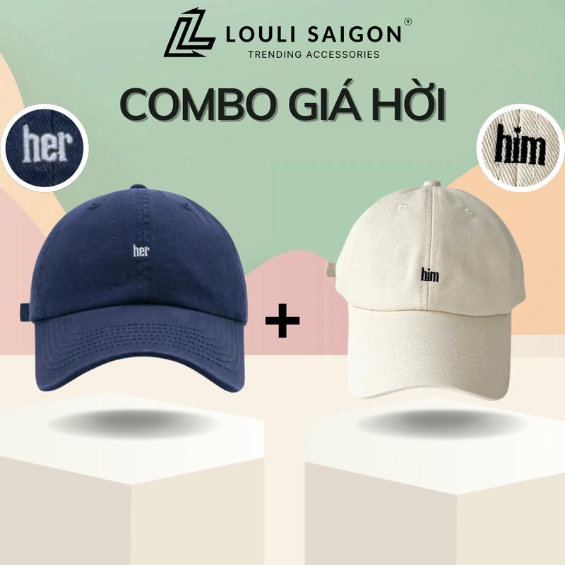 [COMBO 2] Mũ lưỡi trai cặp đôi HIM HER nam nữ, nón lưỡi trai LOULI SAIGON kaki form mềm