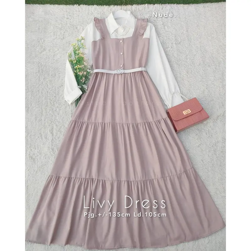 Baju Gamis Wanita Terbaru Livy Dress Gamis Remaja Kekinian Korean Style Busui FREE BELT ZHI 3