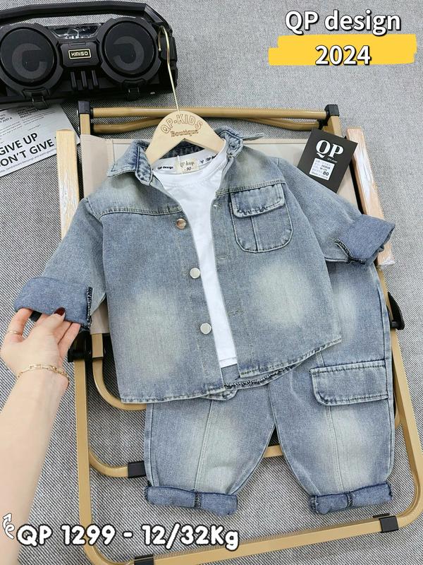 Bộ Quần Áo Jean Trơn Dài Tay gồm 1 áo và 1 quần MỚI Cho Bé Trai Từ 12-28kg- Shop linh kids 88