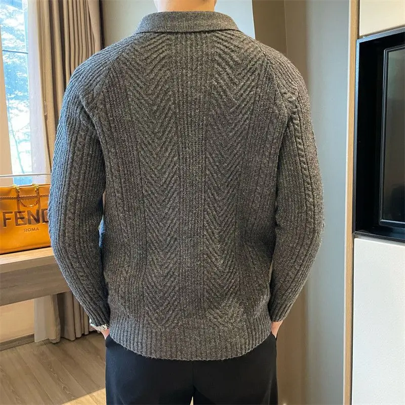 Áo Len Polo Có Ve Áo, Phong Cách Nhật Bản Cổ Điển Tối Giản, Họa Tiết Jacquard, Dành Cho Nam Giới, Thích Hợp Cho Mùa Thu Và Mùa Đông, Thường Ngày, Màu Trơn Áo Len Chui Đầu 4