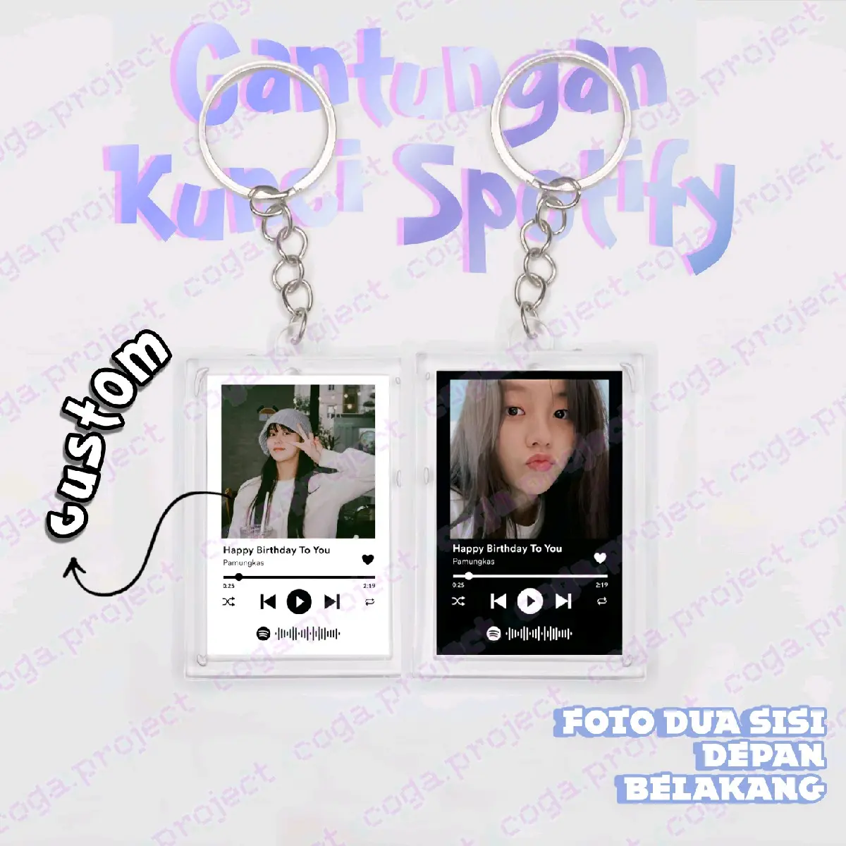 Gantungan Kunci Custom Foto Request Lagu, Ganci Dua Sisi, Gantungan Tas, Keychain Souvenir Hadiah Ulang Tahun Wisuda Anniversary Ganci Akrilik Ring Rantai