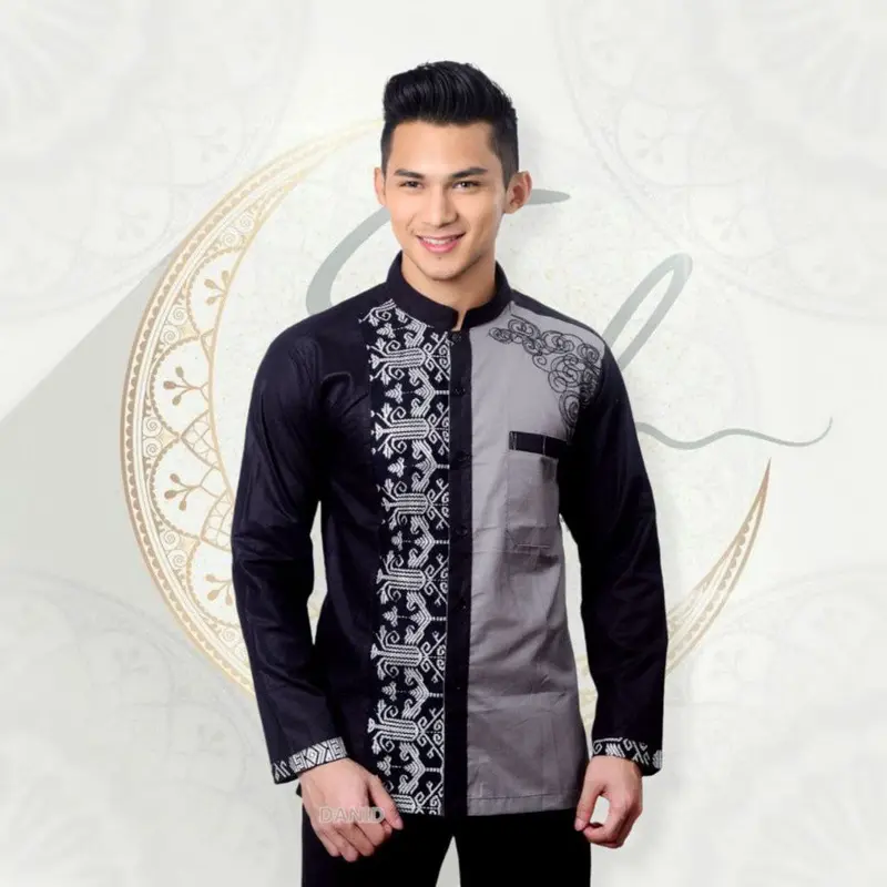 Baju Koko Syar'i Dewasa Lengan Panjang Terbaru Bordir Kain Kombinasi Muslim Pria 0