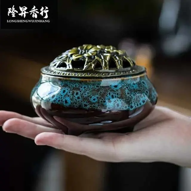 Lư Xông Nụ Trầm - Phong Thủy Bằng Gốm Sứ Vân Rạn Cao Cấp Kèm Lót Đế 5