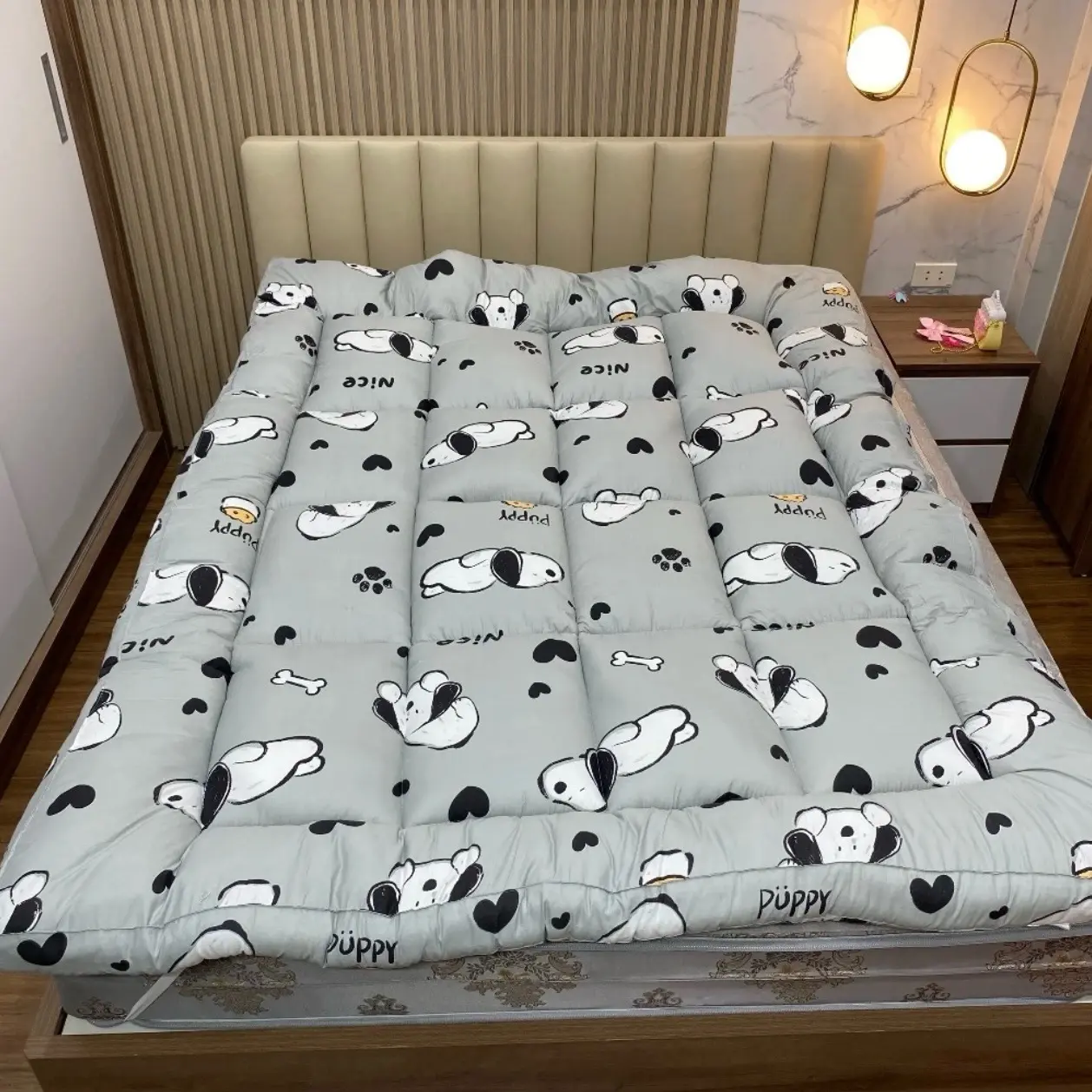Nệm topper mẫu cún ngủ ghi dễ thương ( mẫu mới )