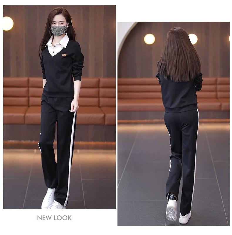 Product Introduction of Bộ Đồ Quần Áo Thể Thao Thường Ngày Cho Nữ, Bộ Sưu Tập Mùa Xuân Và Mùa Thu, Thời Trang Mới, Thích Hợp Cho Mẹ Trẻ, Áo Sơ Mi Chắp Vá, Cổ Áo, Áo Len Mỏng, Bộ Hai Mảnh 16