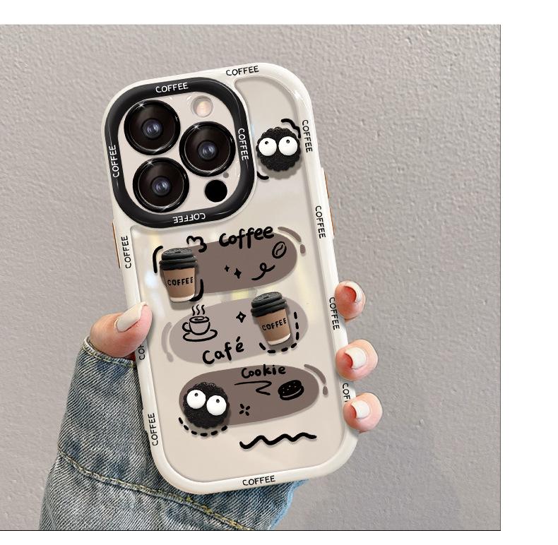 Product Introduction of IPhone Suitable for Apple 14promax Phone Case Iphone13 Graffiti Coffee Briquette Doll 11/15 Silicone Funny /16 8