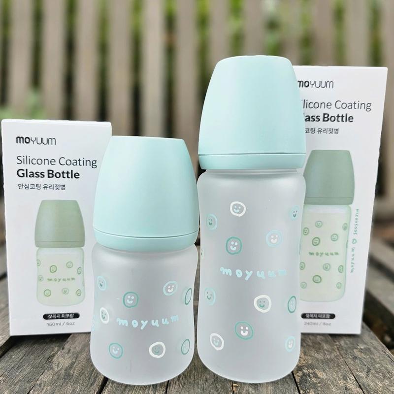 (Tặng 1 núm) Bình sữa Moyuum thủy Tinh tráng silicon dung tích 150ml/240ml Voi bìnhsữa chobé