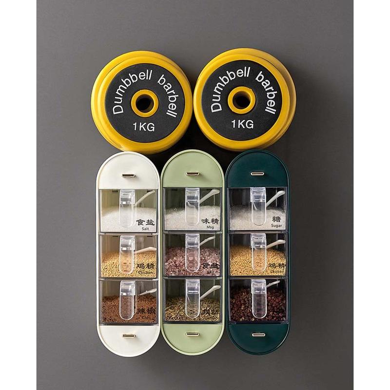 Creative and Convenient Kitchen Sugar and Salt Shaker Seasoning Container Box Household Wall-mounted Perforation-free Combination Shelf Storage Rack Spice Utensils Seasoning Box 8