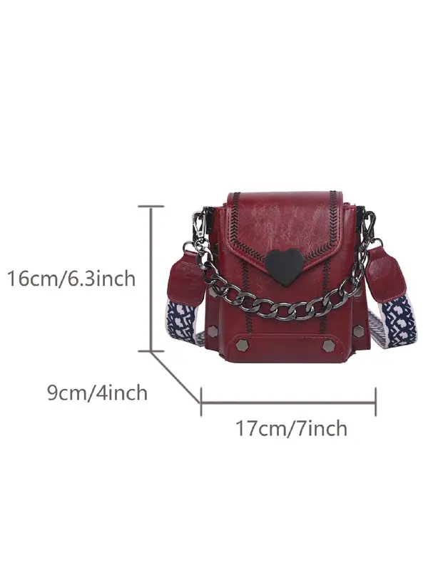 Fashion Chain Decorated Heart Decor Crossbody Bag Women, Simple Vintage Flap Shoulder Bag for Women, Casual Trendy Versatile High-quality Daily Commuting Bag, Girl Fashionable Shopping Bag 7