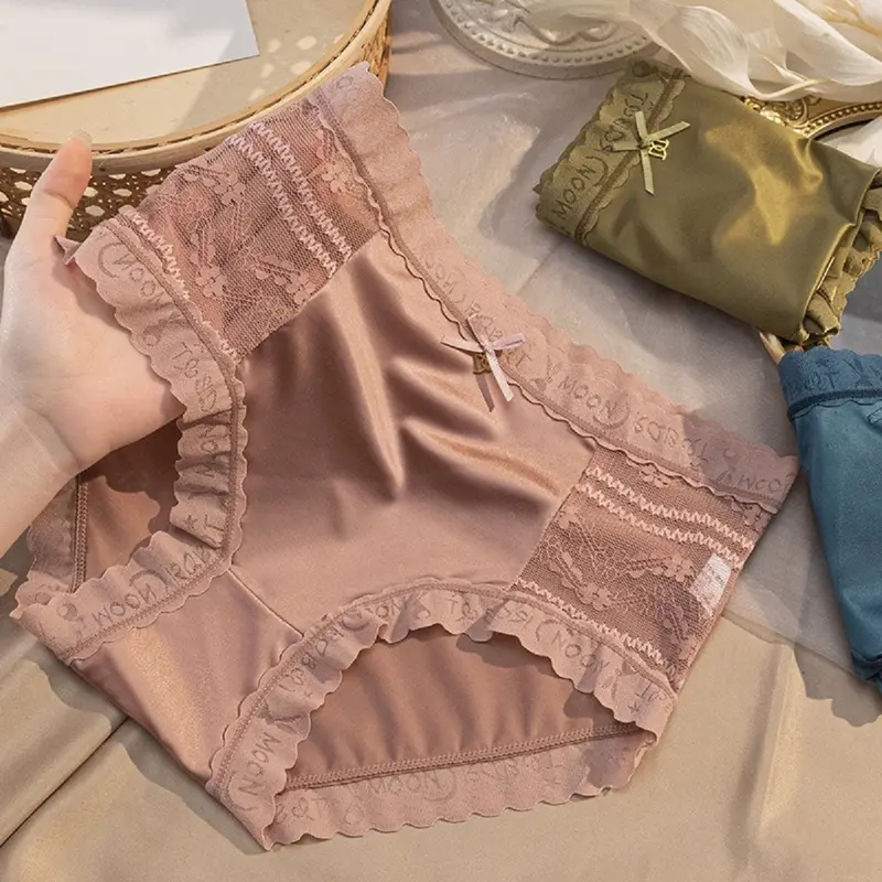 Combo 5 Quần Lót Nữ su lụa lưng cao siêu cấp, ren hông, mát lạnh, mềm mịn, đính nơ xinh, quyến rũ, kháng khuẩn, khử mùi hôi - s15 0