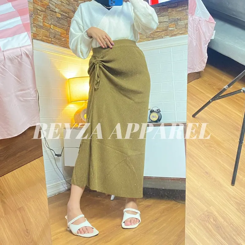 [Beyza Apparel] Serut Rok Span Wanita Rajut Korean Style Bawahan Rajut Wanita Formal Casual Fit Panjang Nyaman Pendek Basic Kerja Hitam Semi 5