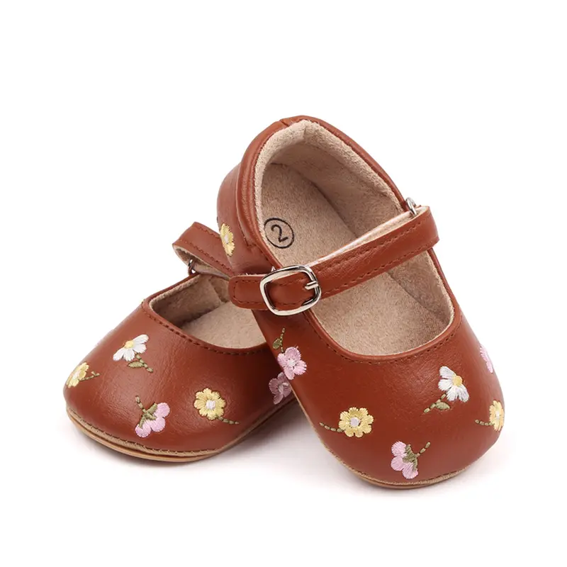 Giày Giày Bệt Mary Jane, Cho Em Bé Gái, Làm Bằng Da PU, Thích Hợp Cho Váy Trẻ Sơ Sinh Giày Công Chúa Thêu Hoa Sandal Cho Bé Dép Sandal Kem 1