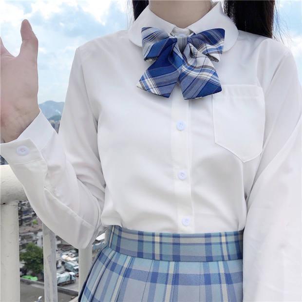 Product Introduction of Free Tie JK Uniform Shirt Women's Long-Sleeved Preppy Style Korean Spring and Autumn Medium and Small Children All-Matching Student White Shirt 2