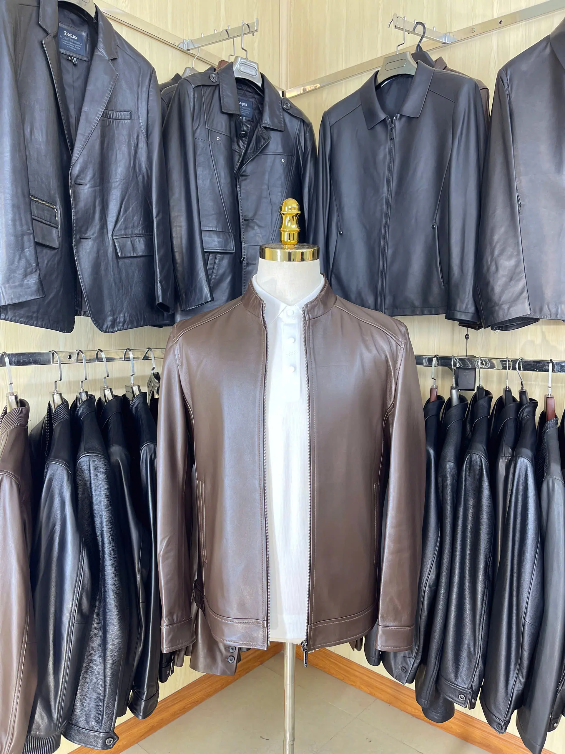 (AD17) Áo da cừu trơn cổ trụ cao cấp LARE Leather