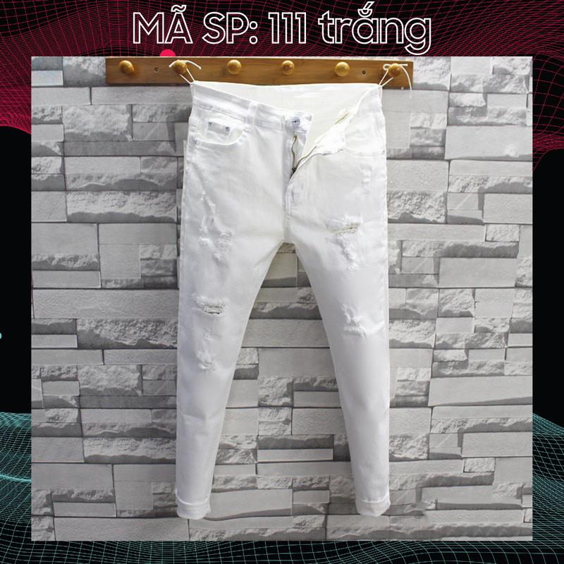Quần jean dài nam màu trắng rách nhiều chất liệu bò co dãn QA111B form skinny Menswear Pants