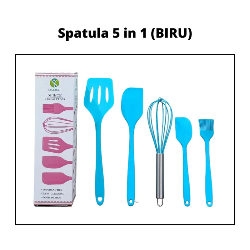 Set Alat Masak Silikon Tahan Panas 5 Pcs - Spatula, Kocokan Telur, Kuas Kue Food Grade** Peralatan Kitchenware Teflon 7