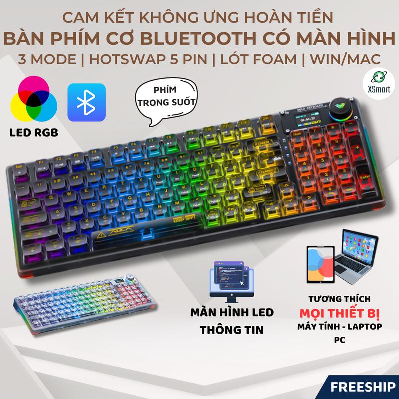  Bàn Phím Cơ Không Dây AULA F98 PRO Có Màn Hình LED RGB Phím Tromg Suốt Hotswap 5 Pin Có Núm Xoay 