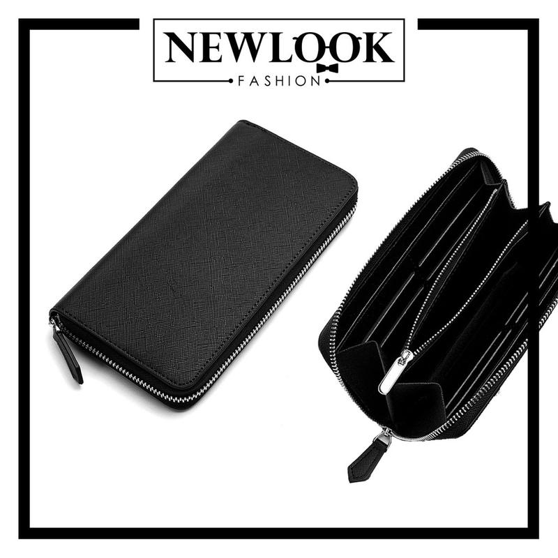 Ví dài cầm tay da pu trơn khóa kéo móc khóa da style unisex nam nữ ( 2 ngăn chính + 8 ngăn thẻ ) Wallet Hình Chữ Nhật Chữ Nhật