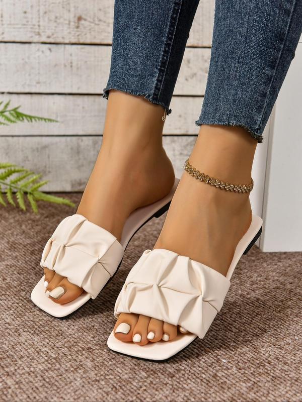 Women's Fashionable Solid Color Flat Sandals, Casual Comfortable Slide Sandals for Daily Wear, Lightweight Breathable Shoes for Women & Girls, Summer 8