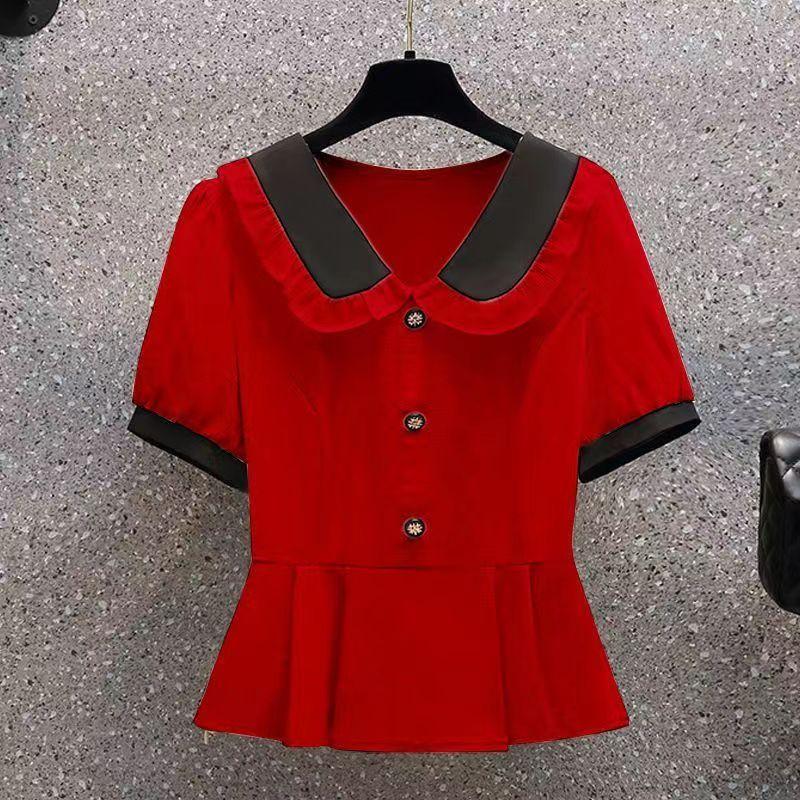 Product Introduction of Áo Sơ Mi Cổ Búp Bê Ngắn Tay, Dành Cho Nữ, Phong Cách Mùa Xuân Và Mùa Hè 2024, Eo Bó Sát, Phong Cách Phương Tây, Áo Sơ Mi Nhỏ Đẹp, Áo Chống Lão Hóa, Ôm Sát, Hàng Mới Về 25