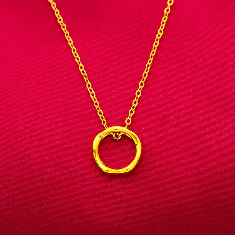 Product Introduction of Gold 916 Original Malaysia Geometric Pendant Korean Double Ring O Women's Necklace Gift for Mom 4
