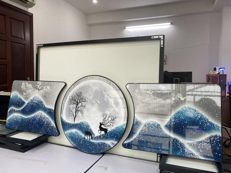 Bộ 3 tranh Khuyết Tráng Gương 40x120cm , tặng kèm đinh 3 chân chuyên dụng Phòng Khách Treo Tường Decor Tường Treo Phòng