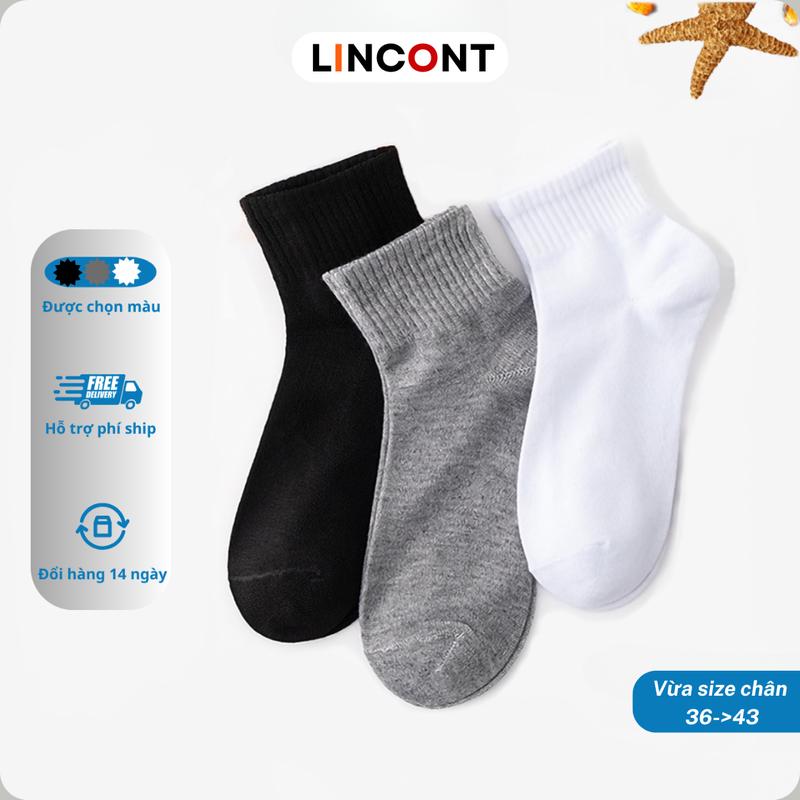 Combo 10 Đôi Tất Vớ Nam Nữ Cổ Trung Trơn 3 Màu Đen - Trắng - Xám Vải Cotton + Spandex co giãn thoải mái thấm hút tốt LINCONT Menswear dày