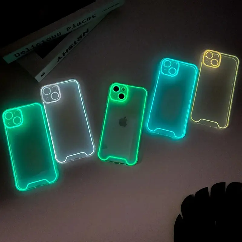 Luxury Night Light Luminous Phone Case For iPhone 11 12 13 14 15 Pro Max XS XR X Plus Shockproof Bumper Cases Cover