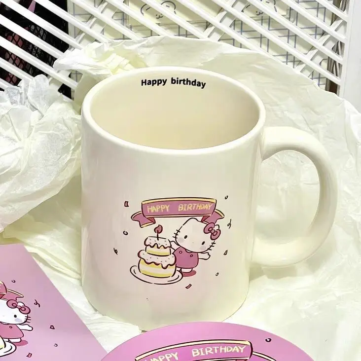 Cốc Đánh Dấu Hello Kitty, Phong Cách Instagram, Ưa Nhìn, Cốc Nước Dễ Thương, Thích Hợp Cho Gia Đình, Phong Cách Cô Gái Trẻ, Cốc Sữa, Có Tay Cầm, Phong Cách Instagram, Cốc Đánh Dấu 4