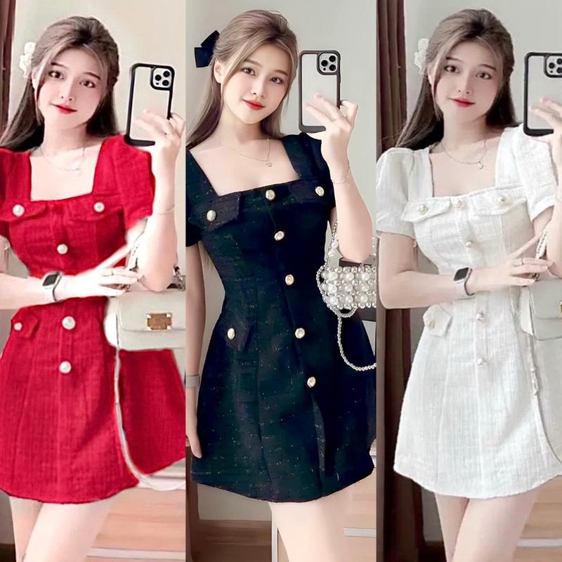 Thời Trang Én Nhỏ Có Bigsize - Đầm Váy Bigsize Nữ Vải Linen Cao Cấp Thiết Kế Dự Tiệc Cổ Vuông Cao Cấp Xinh Đẹp 40-95kg Voan Dress Đen2050