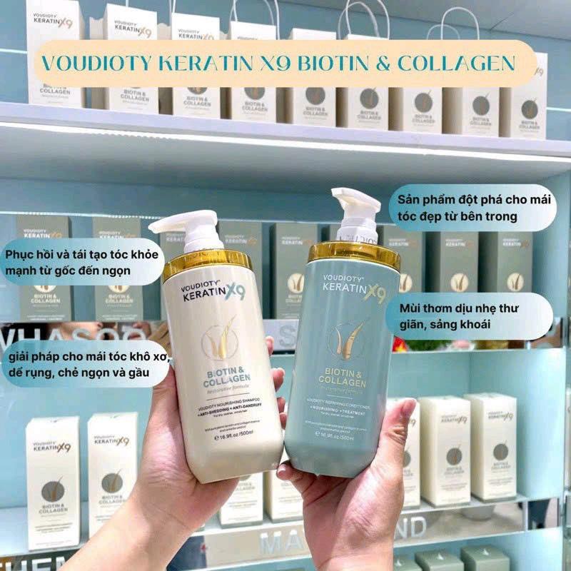 Cặp gội xả Voudioty Keratin X9 Biotin Collagen 500mlx2 Chăm Sóc Tóc Nữ
