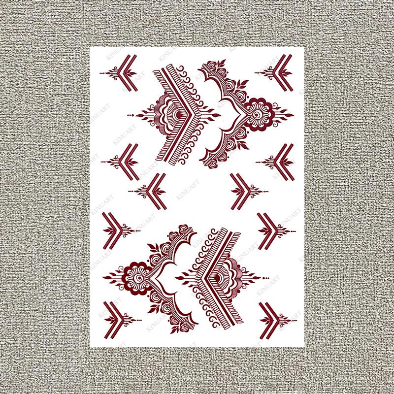 Maroon Brown Henna Tattoo Stickers for Women Waterproof Temporary Tattoos  for Hand Flower Fake Tattoo for Wedding Festival Body Art Tattoo 7