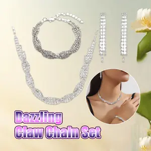 "3PCS/SET kalung, anting, dan gelang perak mewah Kalung Set untuk Asesoris Wanita Perhiasan "