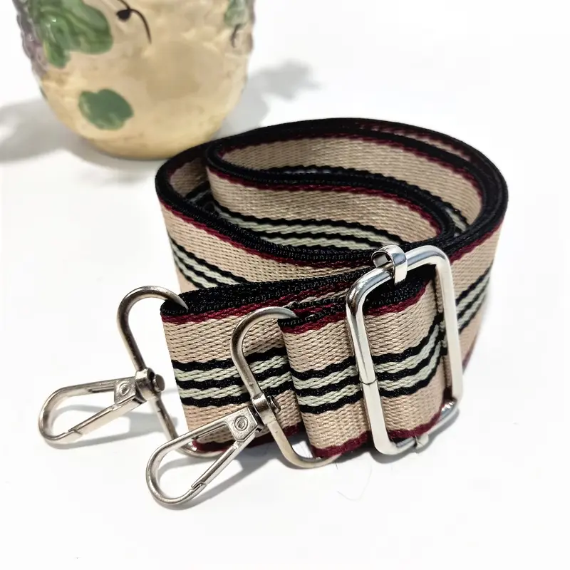 Tali Tas Selempang Wanita Pria Katun Tebal Besi Pengait Premium Strap Garis Moca 6