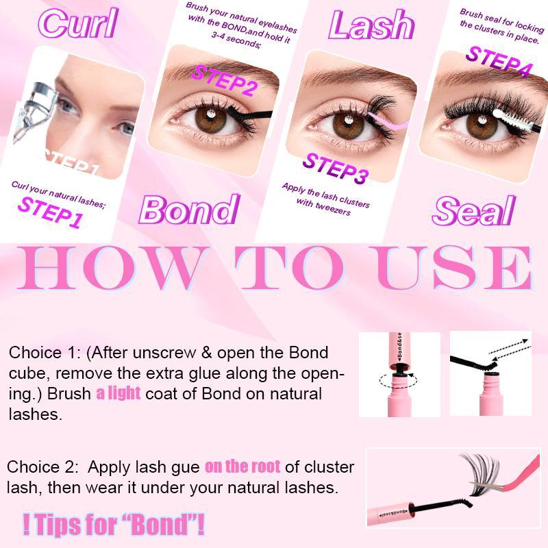 Product Introduction of Mixed Length Individual False Eyelashes with Eyelash Glue & Tweezers, 1 Set Natural Look Eyelash Extensions, Self Grafting Eyelash Clusters  for Women Makeup 5