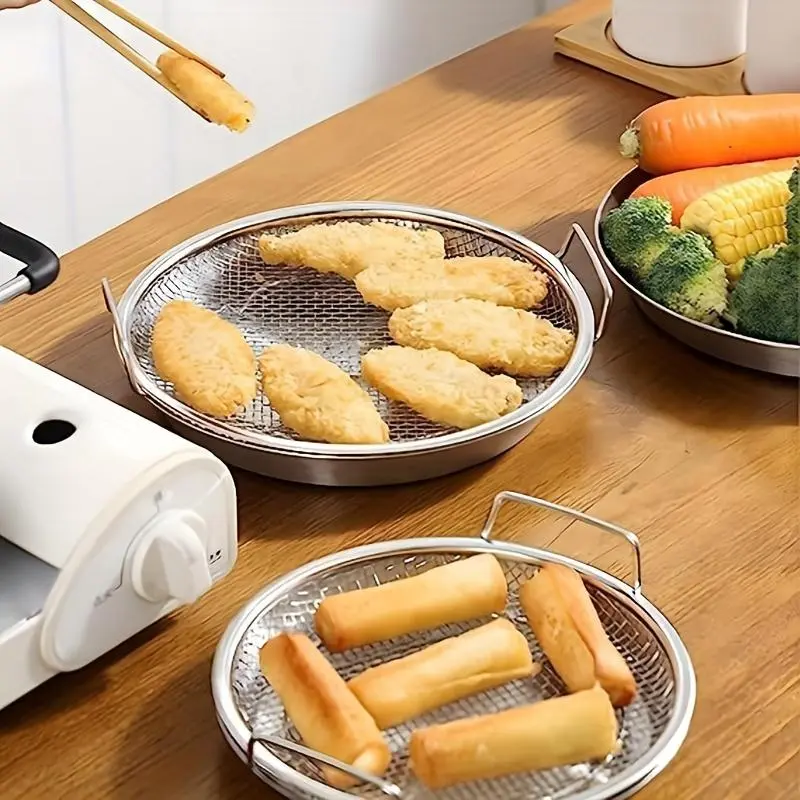 Stainless Steel Frying Oil Filter Tray, 1 Piece Fine Mesh Filter Basket with Handle for Frying Grilling Food, Kitchen Oil Filter Tray, Cooking Utensils, Durable Kitchen Accessories 2