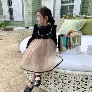 (USIA 9bulan,1,2,3-4TH) DKGC-DRESS KNIT RENDA EMBOSS KOMBINASI TILE KREM DAN COKSU Fashion Cantik