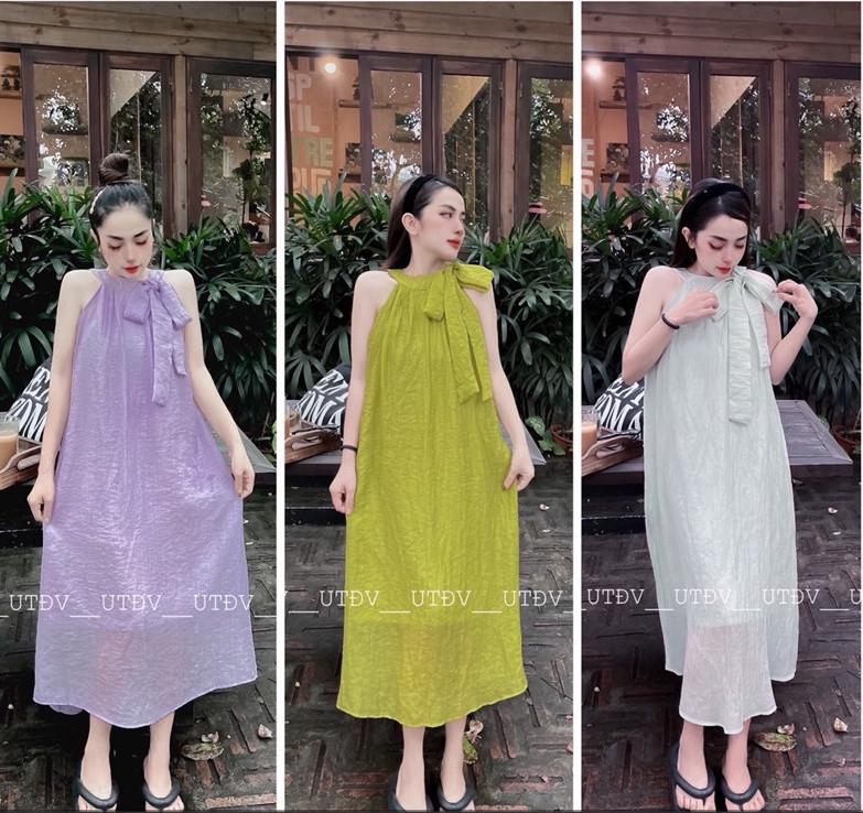 Váy bầu, đầm bầu cổ yếm siêu xinh, hàng thiết kế V02 Nữ Voan