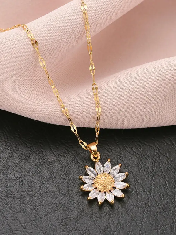 Sunflower Design Pendant Necklace for Women & Girls,  Luxury Stainless Steel Jewelry for Party, Daily Clothing Decor, Trendy All-match & Exquisite Jewelry for Birthday Gift 5