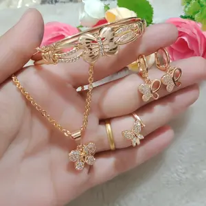 Satu set Perhiasan Emas Wanita Dewasa Model Kupu Berlian Titanium Mewah Elegan Jewellery
