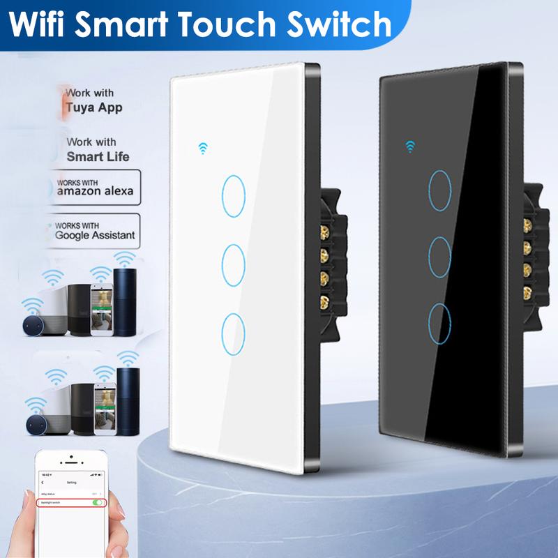 Công tắc cảm ứng thông minh WiFi, Tuya, Công tắc treo tường bảng điều khiển kính, Có sẵn trong 1/2 / 3